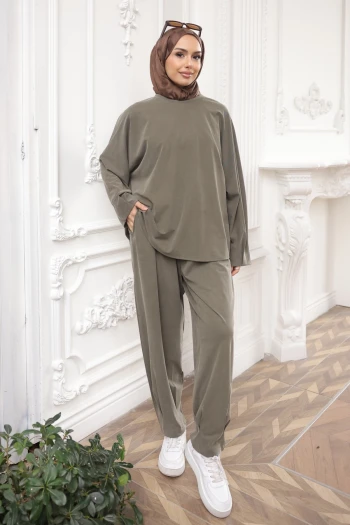 Haki Tunik Pantolonlu Takım