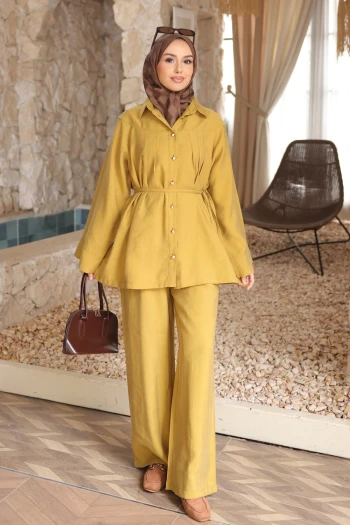 Hardal Bel Bağlamalı Tunik Pantolonlu Tansel Takım