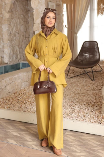 Hardal Bel Bağlamalı Tunik Pantolonlu Tansel Takım