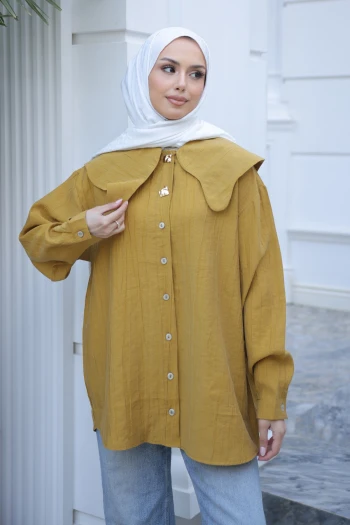 Hardal Yaka Detaylı Düğmeli Tunik