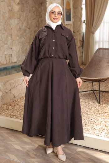 Kahverengi Ceket Etekli Takım