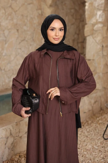 Kahverengi Ceket Kombinli Elbise