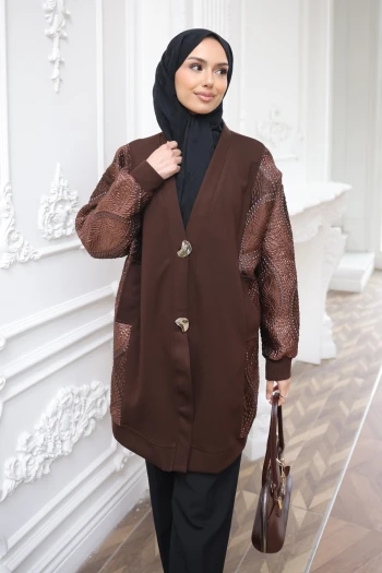 Kahverengi Fermuarlı Detaylı Tunik Pantolonlu Takım