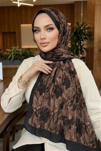 Kahverengi İpekhan Desenli Kraş Şal
