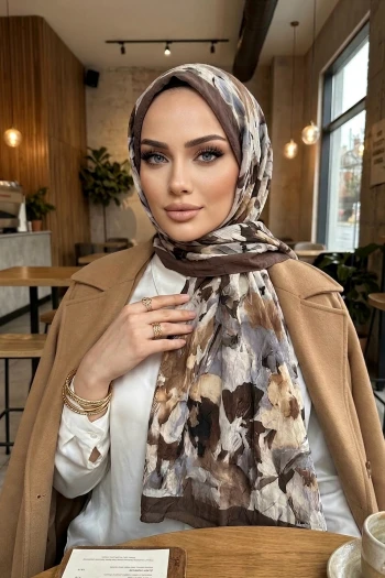 Kahverengi İpekhan Desenli Kraş Şal
