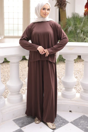 Kahverengi Sweat Pantolonlu Modal Takım