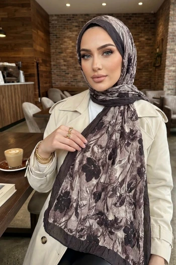 Kahve/Vizon İpekhan Desenli Kraş Şal