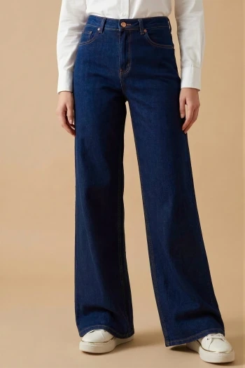 Koyu Mavi Yüksek Bel Palazzo Kot Pantolon