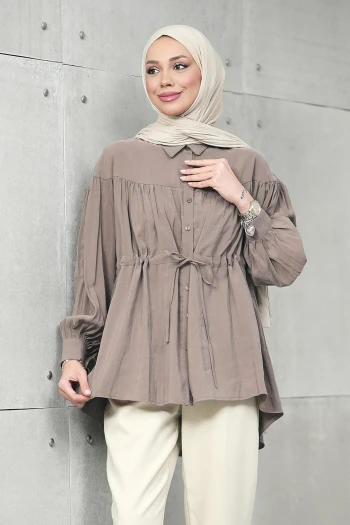 Koyuv Vizon Bel Bağlamalı Modal Salaş Tunik