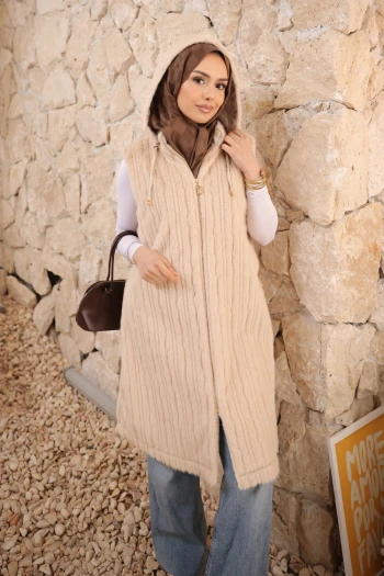 Koyuv Vizon Kapşonlu Kürk yelek