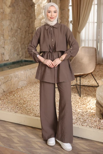 Koyuv Vizon Önü Allerli Kolu Apoletli Tunik Pantolonlu Modal Takım