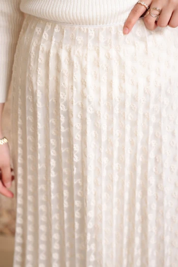 Krem Piliseli Flok Baskılı Astarlı Tül Etek