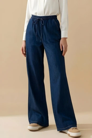 Lacivert Bel Lastikli Palazzo Kot Pantolon