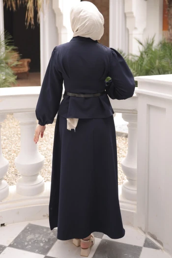 Lacivert Bel Pens Dikişli Dabıl Gömlek Etekli Takım