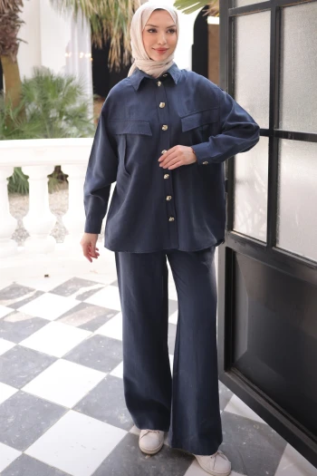 Lacivert Cepli Tunik Pantolonlu Tensel Takım