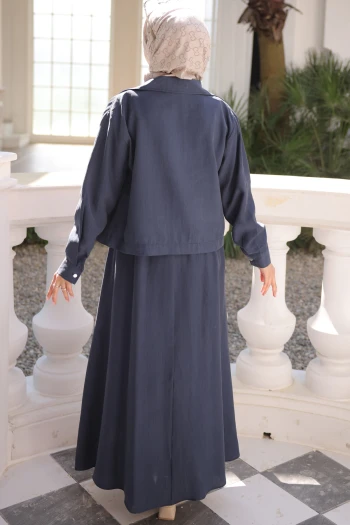 Lacivert Fermuarlı Ceket Etekli Takım