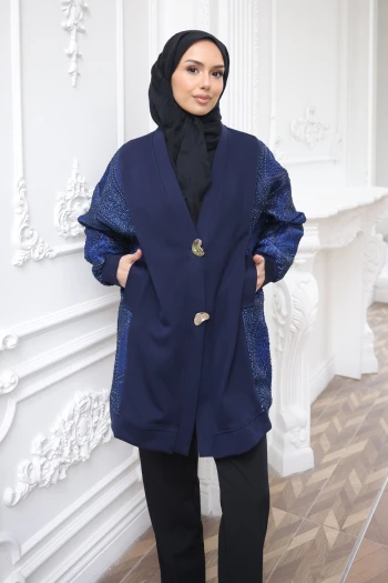 Lacivert Fermuarlı Detaylı Tunik Pantolonlu Takım