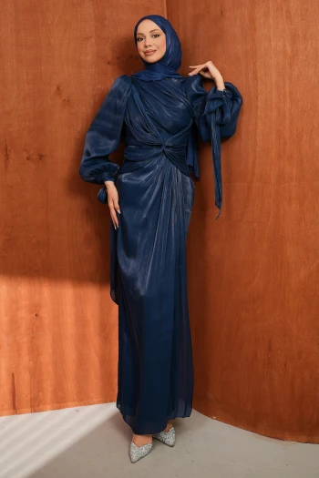 Lacivert Ön Detaylı Şifon abiye