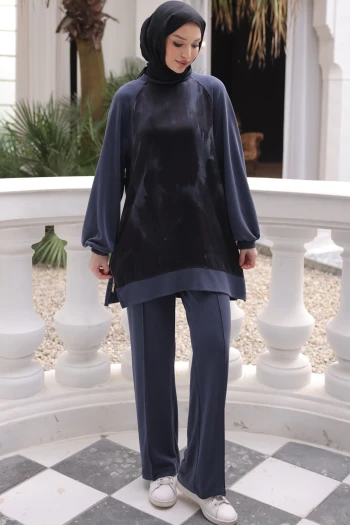 Lacivert Tunik Fermuar Detaylı Pantolonlu Takım