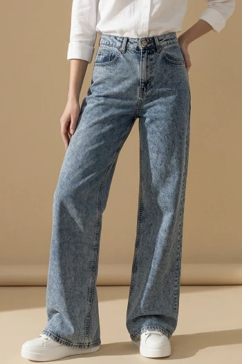 Mavi Yüksek Bel Palazzo Kot Pantolon