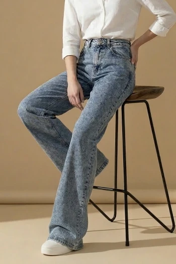 Mavi Yüksek Bel Palazzo Kot Pantolon