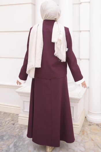 Mürdüm Ceket Etekli Krep Takım