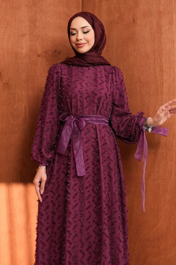 Mürdüm Kol Bağlamalı Kuşaklı Abiye