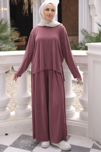 Mürdüm Sweat Pantolonlu Modal Takım