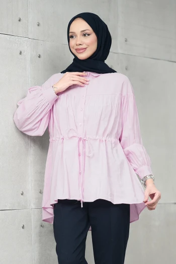 Pembe Bel Bağlamalı Modal Salaş Tunik