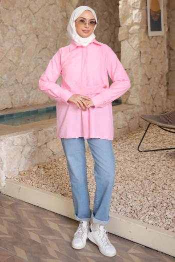 Pembe Düğmeli Ön Detaylı Tunik