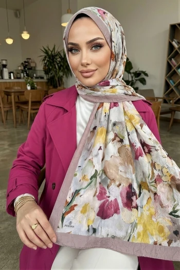 Pudra İpekhan Desenli Kraş Şal