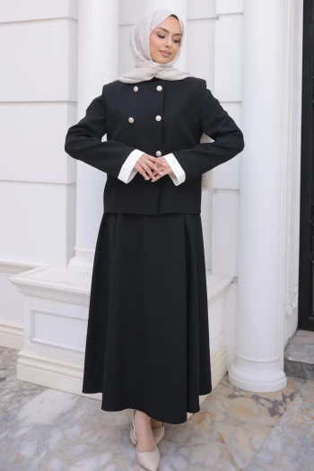 Siyah Ceket Etekli Krep Takım