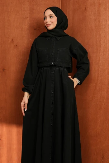 Siyah Ceket Kombinli Kot Elbise