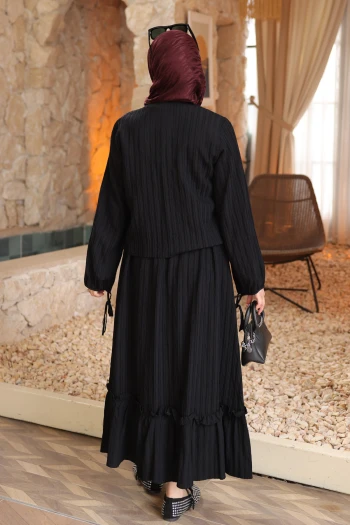 Siyah Düğmeli Gömlek Etekli Bürümcük Takım