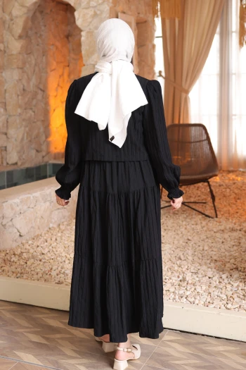 Siyah Düğmeli Gömlek Etekli Bürümcük Takım