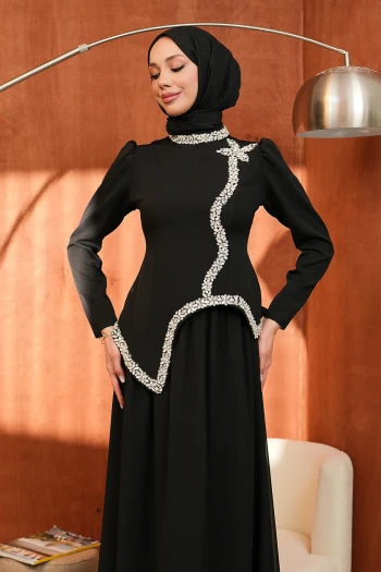 Siyah Eteği Şifon İkili Abiye Takım