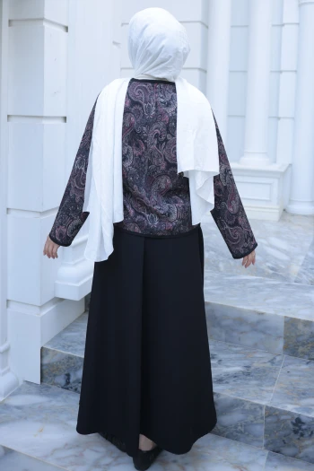 Siyah Etnik Desenli Ceket Etekli Takım