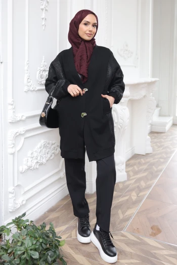 Siyah Fermuarlı Detaylı Tunik Pantolonlu Takım