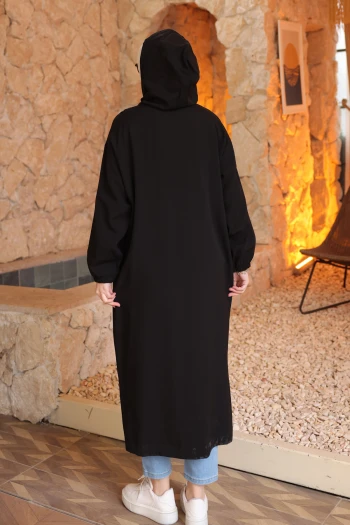 Siyah Kol Lastikli Kapüşonlu Tesla Kap