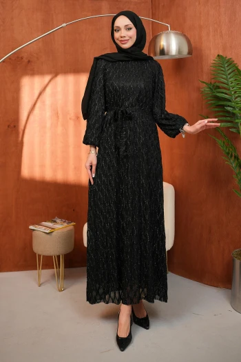 Siyah Kuşaklı Simli Abiye