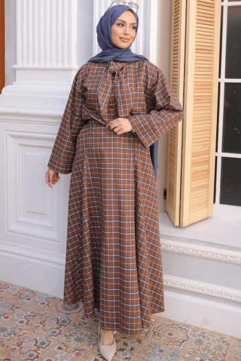 Taba Ekose Yaka Detaylı Gömlek Etekli Takım