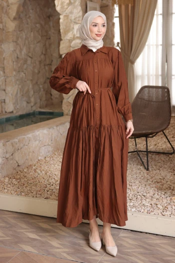 Taba Eteği Katli Düğmeli Elbise