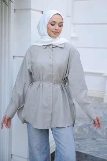 Taş Bel Bağlamalı Düğmeli Tunik