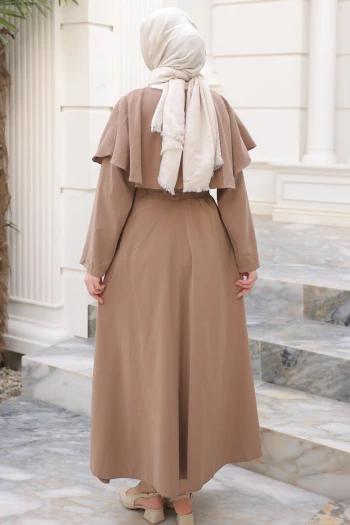 Vizon Düğmeli Pelerinli Gömlek Etekli Takım