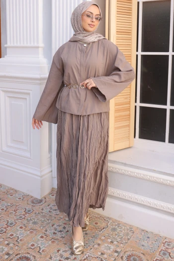 Vizon Zincir Kemer  Detaylı Gömlek Kraş Etekli Takım