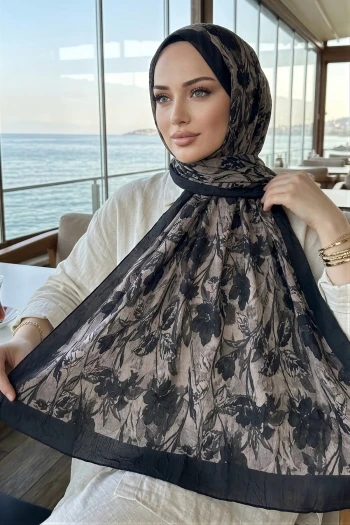 Antrasit İpekhan Desenli Kraş Şal