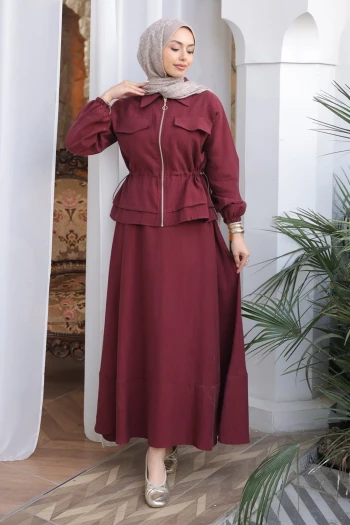 Bordo Ceket Etekli Takım