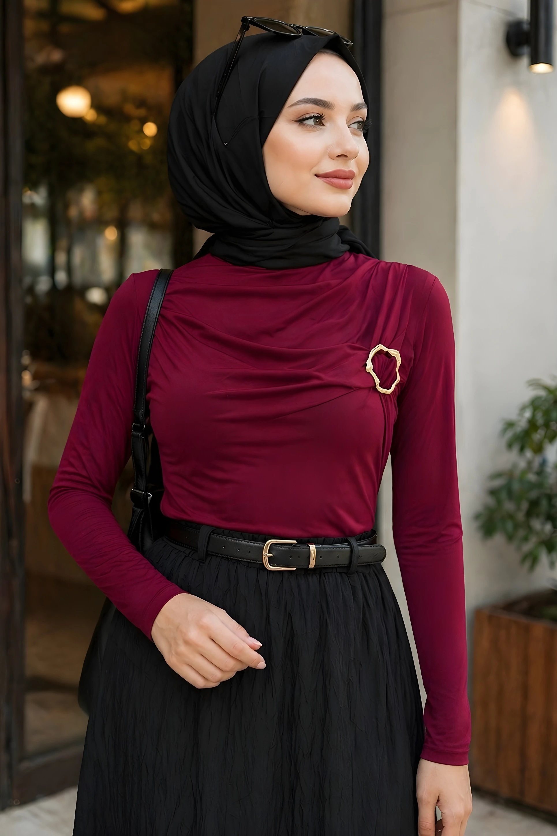 Bordo Ön Aksesuar Tokalı Sandy Bluz