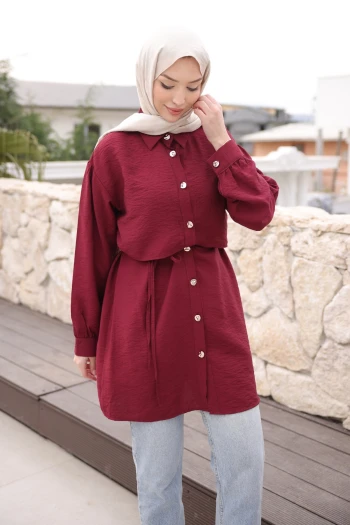 Bordo Önü Alerli Düğmeli Tunik