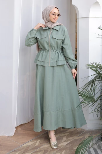 Haki Ceket Etekli Takım